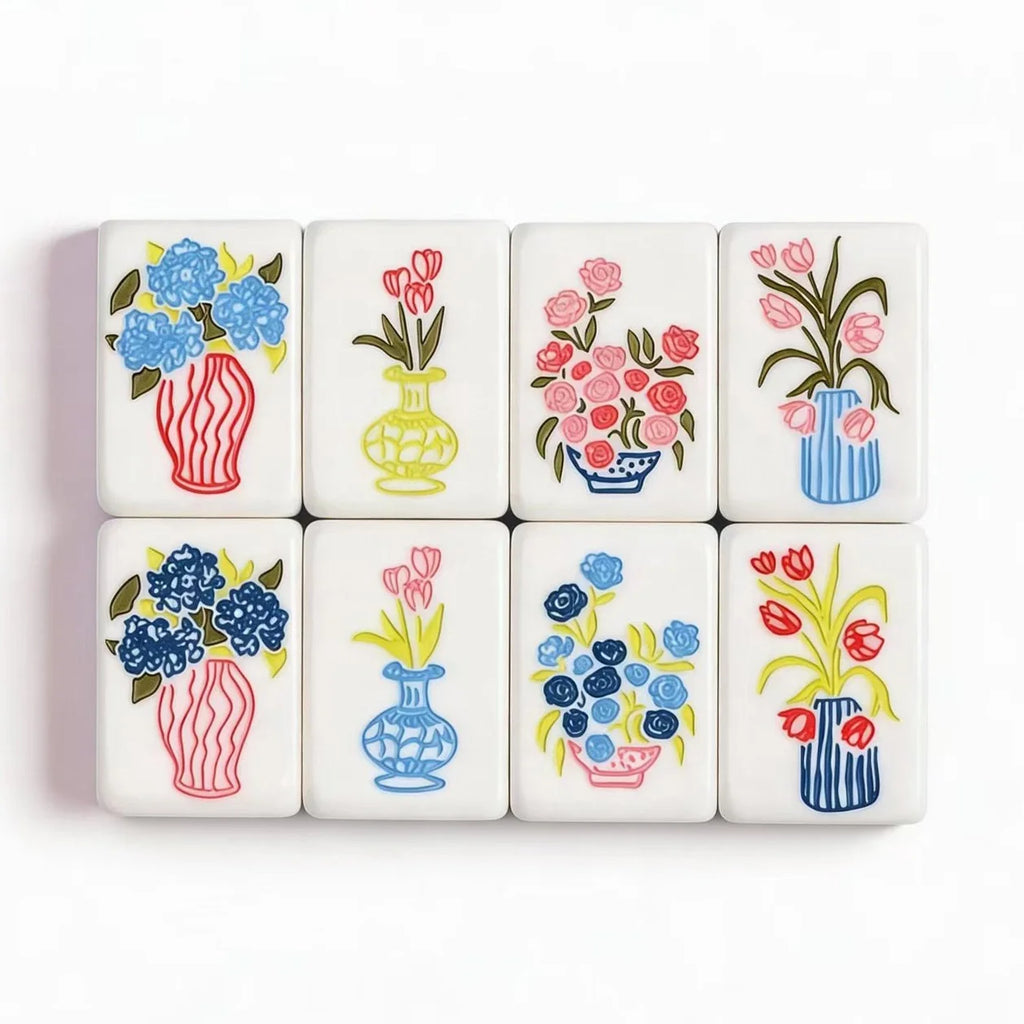 Chinoiserie & Bows American Mahjong Set - Blue Watercolor Luxury Tiles