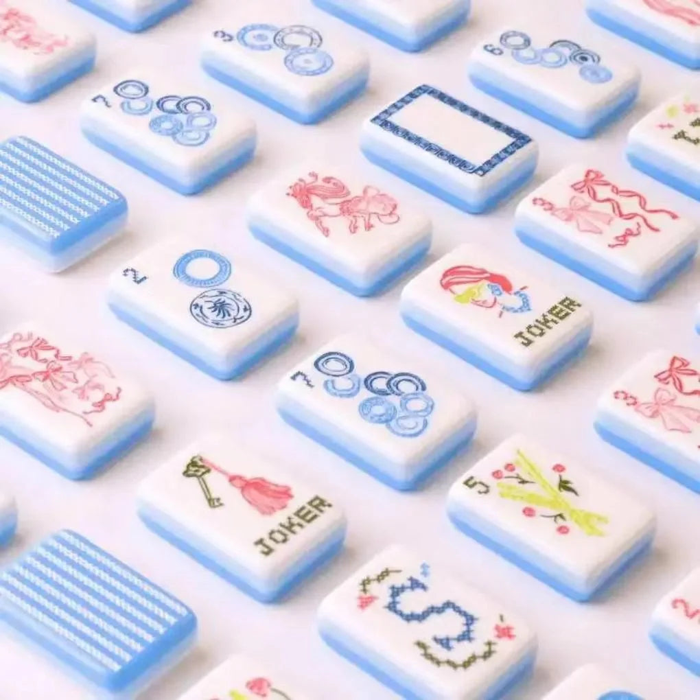 Chinoiserie & Bows American Mahjong Set - Blue Watercolor Luxury Tiles