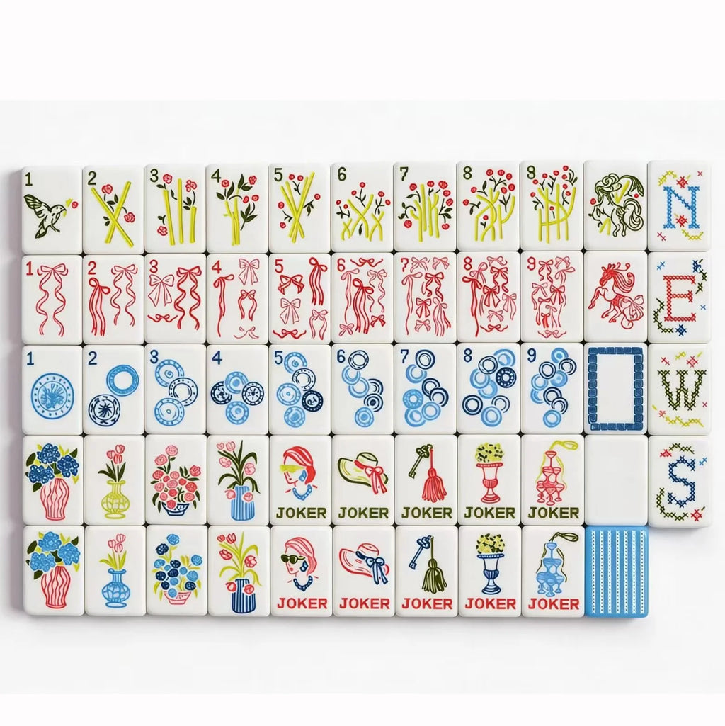 Chinoiserie & Bows American Mahjong Set - Blue Watercolor Luxury Tiles
