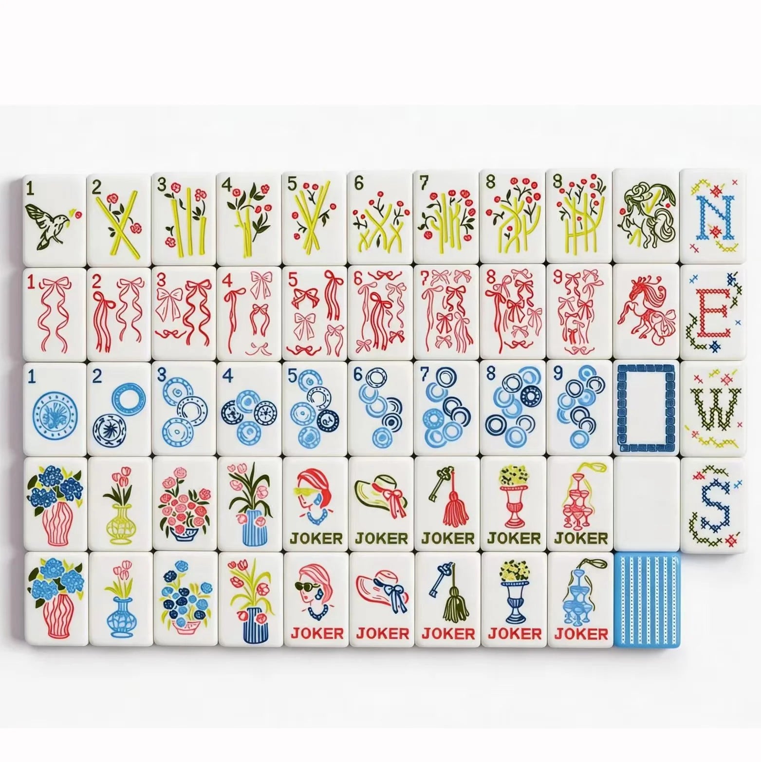 Chinoiserie & Bows American Mahjong Set - Blue Watercolor Luxury Tiles