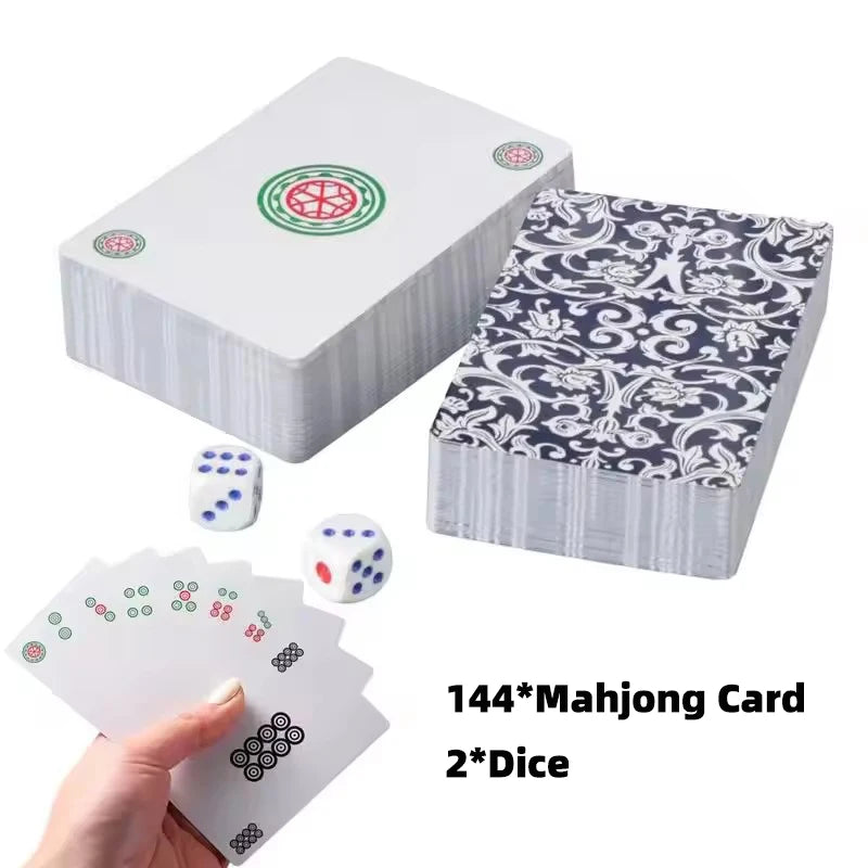 144 Cards Mahjong Playing Cards Set with 2 Dice, Portable Travel Board Game for Family Party Home Gathering