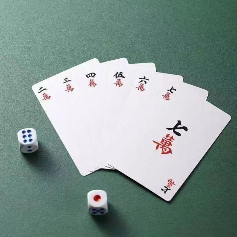 144 Cards Mahjong Playing Cards Set with 2 Dice, Portable Travel Board Game for Family Party Home Gathering