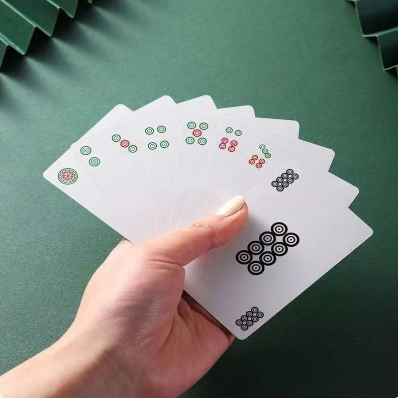 144 Cards Mahjong Playing Cards Set with 2 Dice, Portable Travel Board Game for Family Party Home Gathering