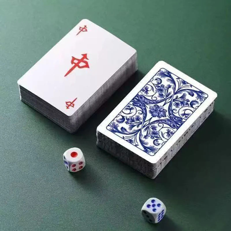 144 Cards Mahjong Playing Cards Set with 2 Dice, Portable Travel Board Game for Family Party Home Gathering