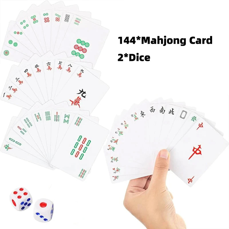 144 Cards Mahjong Playing Cards Set with 2 Dice, Portable Travel Board Game for Family Party Home Gathering